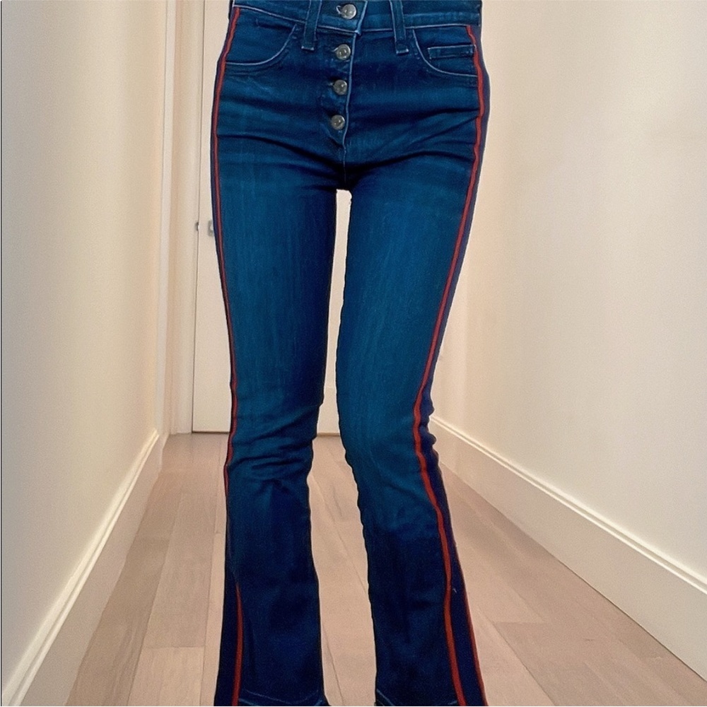 Veronica Beard Carolyn High Rise Baby Boot
Blue&Red Tuxedo Stripe Jeans